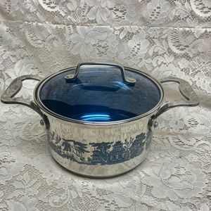 Blue Willow, Stainless Steel Medium-Dutch Oven w/ Lid 12in L x 8.5in D x 6in H